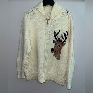 Vintage Cowichan deer graphic knit cardigan sweater
